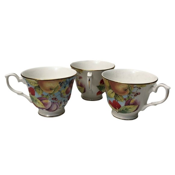 Duchess Fine English Bone China Fruit Pattern Gold Trim Tea Cups 3 Piece Art - Picture 8 of 9